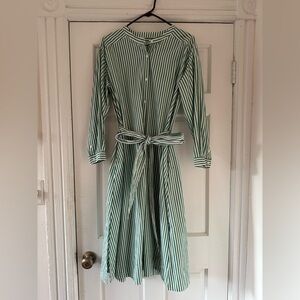 Alex Mill green & white striped shirt dress with belt, size Medium